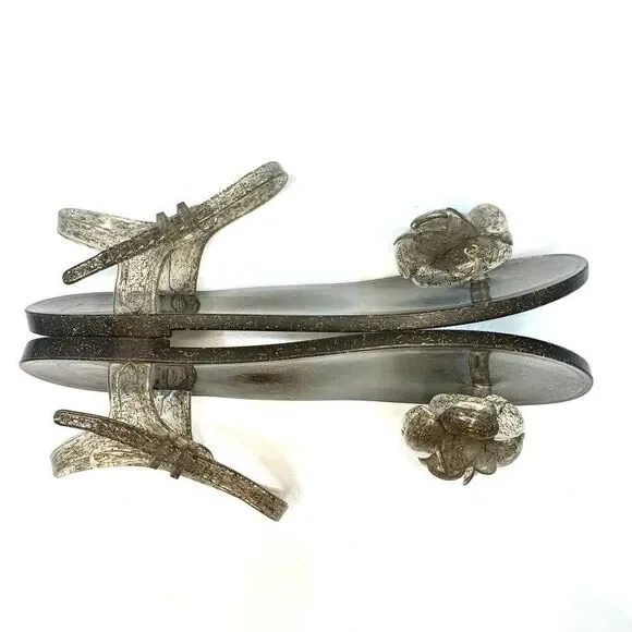 Chanel Camellia Flower Gold Jelly Interlocking CC Sandal EU 41 US 10-10.5 Flats - Picture 7 of 10